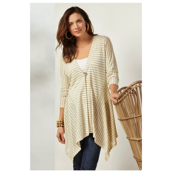 Soft surroundings cascadia striped cardigan 100% linen - Picture 2 of 10